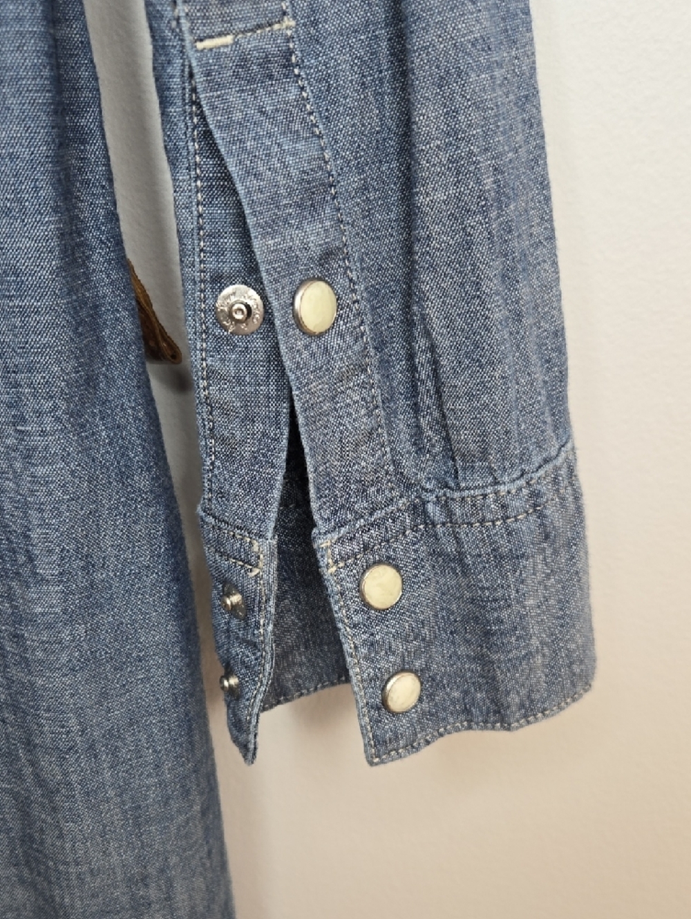 Levi's Blue Chambray Shirt Dress with Braided Brown Belt - Picture 7 of 9